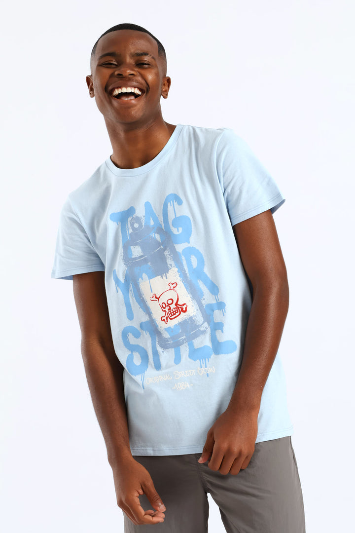 Boys Spray Paint Print Tee - Light Blue