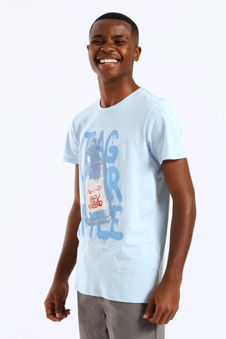 Boys Spray Paint Print Tee - Light Blue