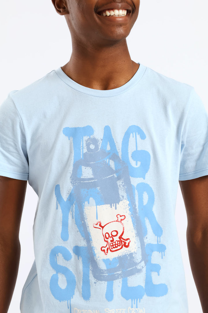 Boys Spray Paint Print Tee - Light Blue