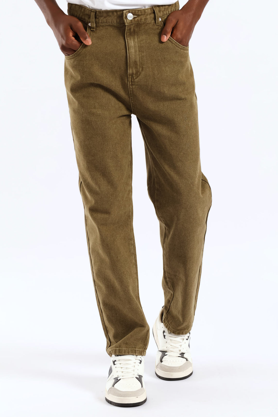 Boys Washed Bull Denim Loose Pant - Olive