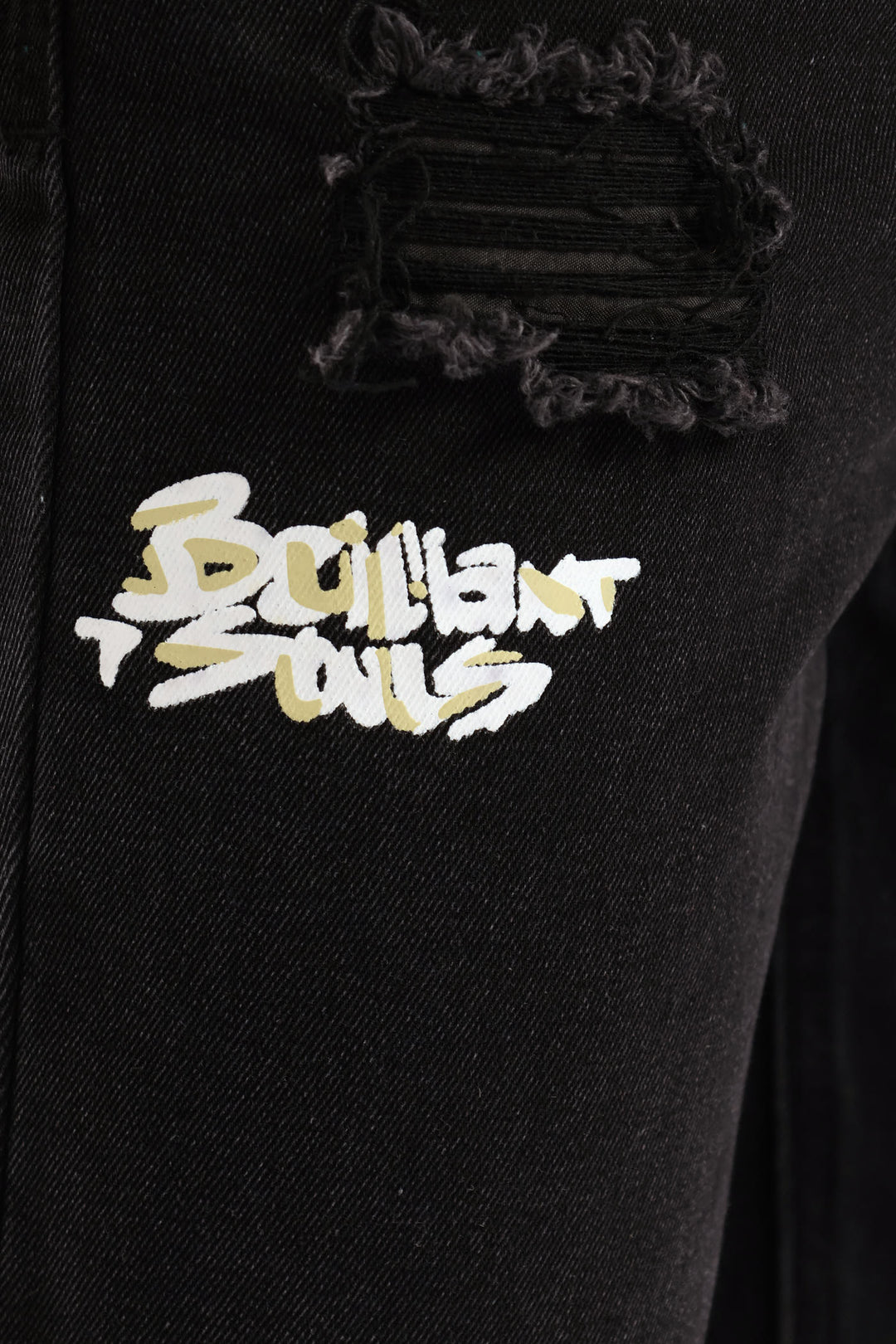 Boys Graffiti Rip Repair Denim Short - Black