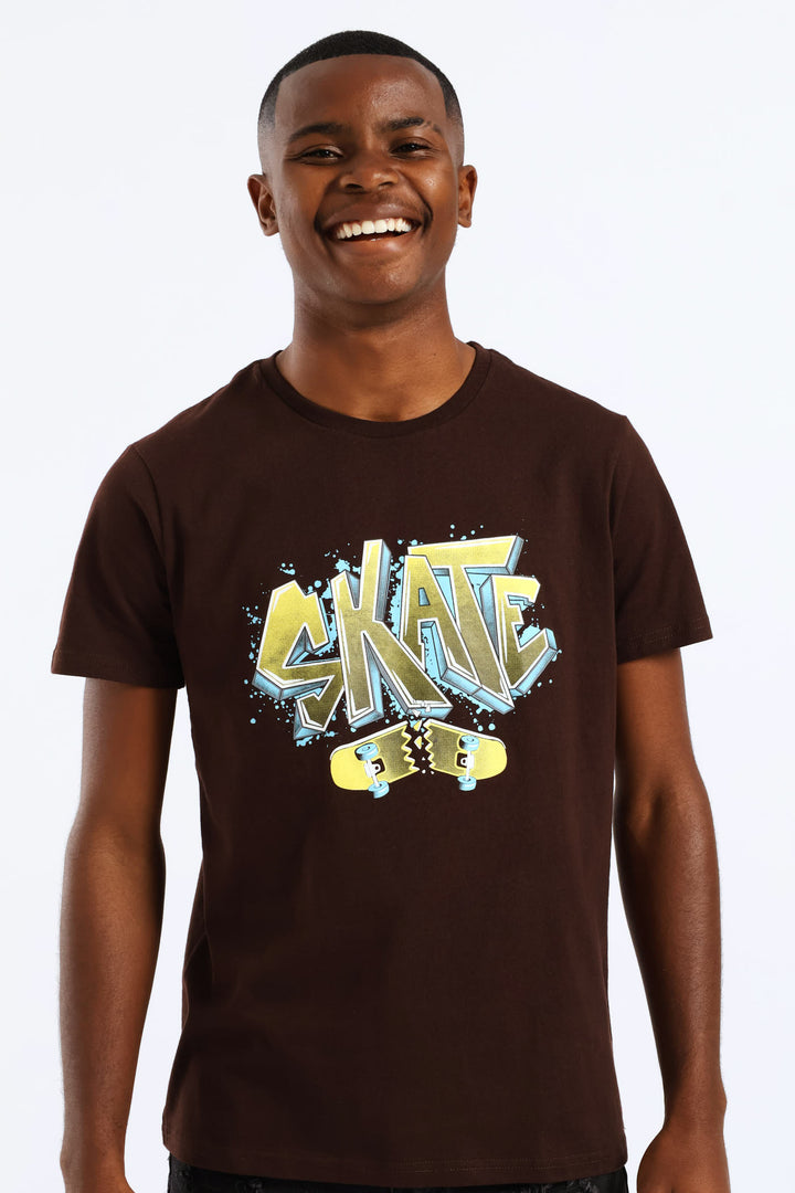 Boys Skater Print Tee - Brown