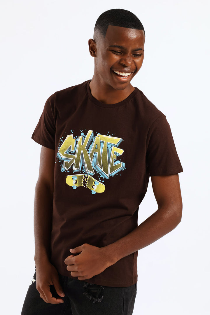 Boys Skater Print Tee - Brown