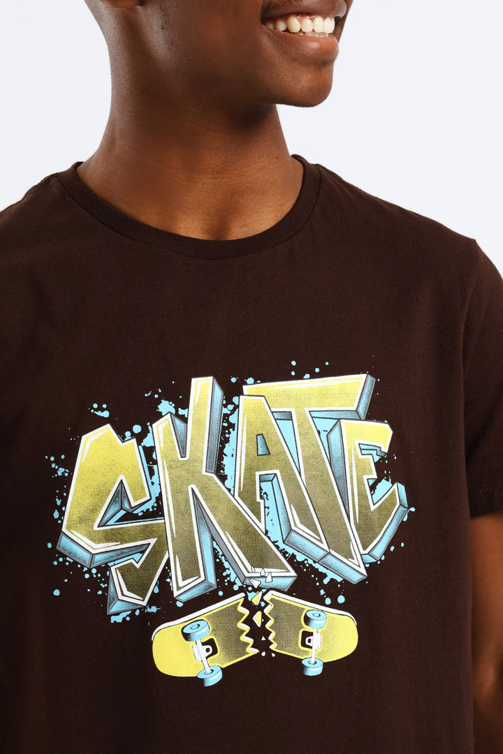 Boys Skater Print Tee - Brown