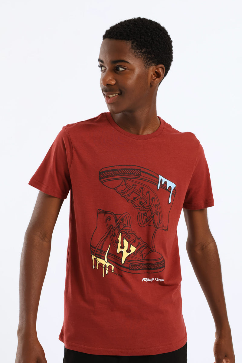Boys High Tops Print Tee - Rust