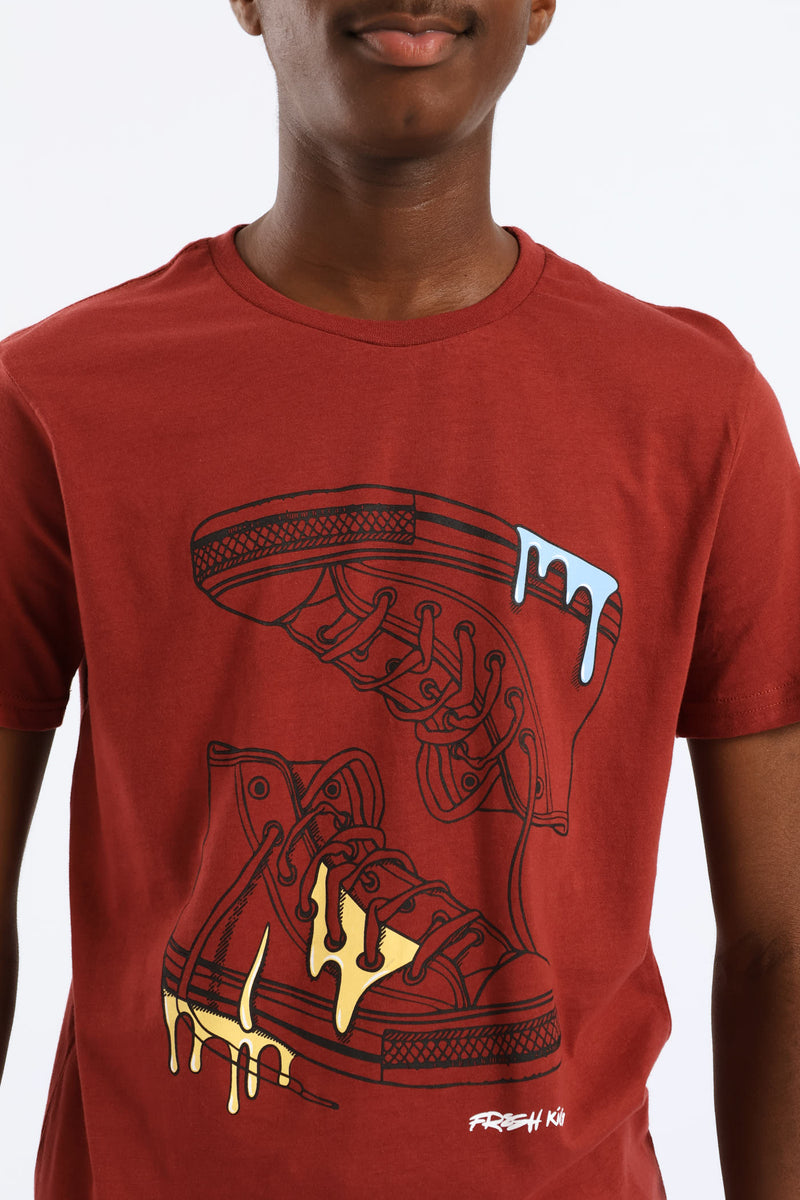 Boys High Tops Print Tee - Rust