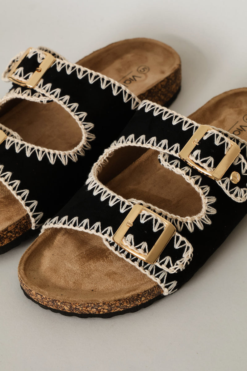 Sticthed Detail Sandal - Black