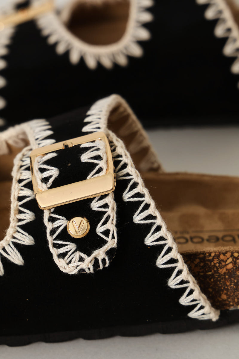 Sticthed Detail Sandal - Black