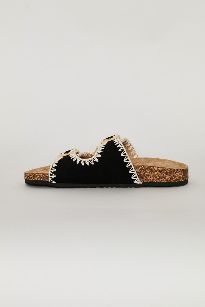 Sticthed Detail Sandal - Black