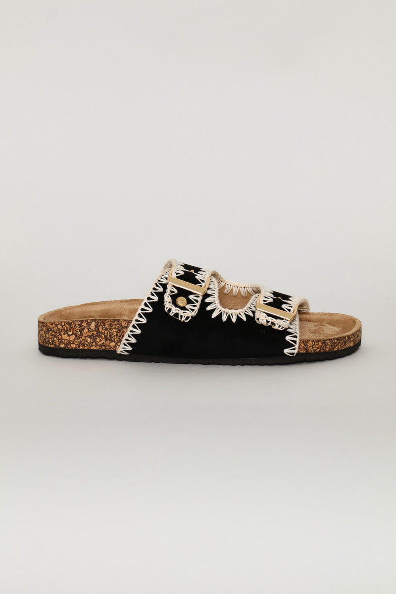 Sticthed Detail Sandal - Black