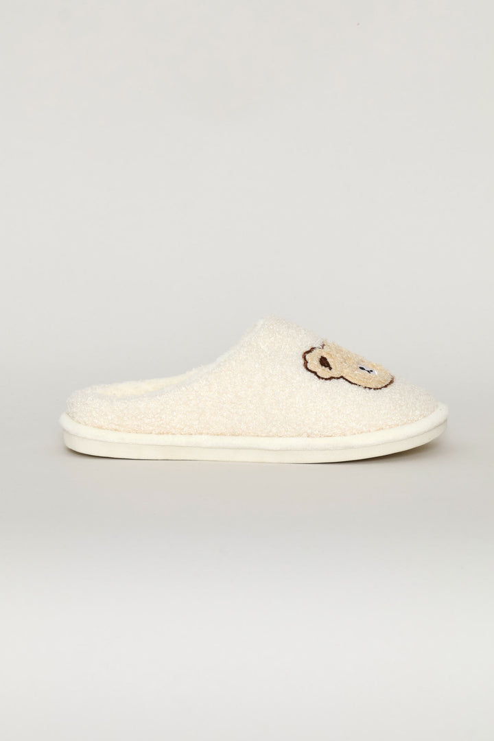 Bear Face Closed Toe Slipper - Beige