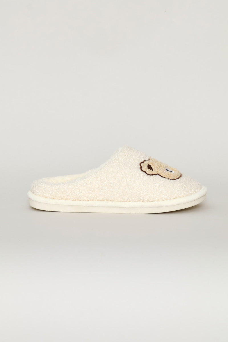Bear Face Closed Toe Slipper - Beige