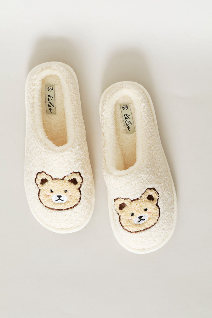 Bear Face Closed Toe Slipper - Beige