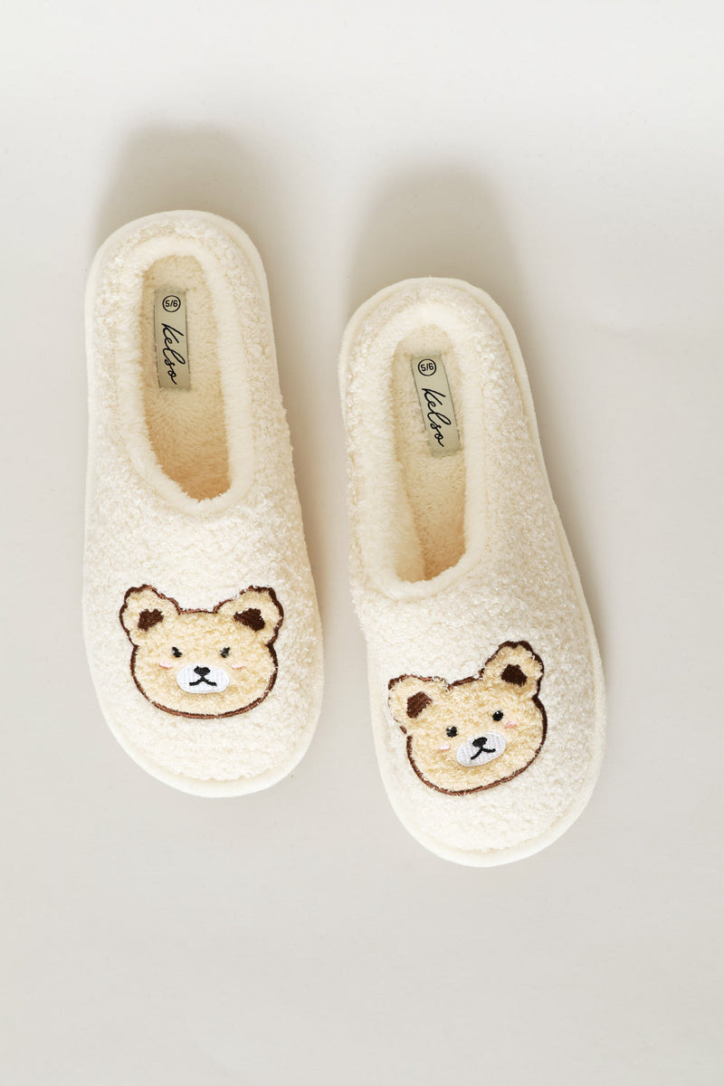 Bear Face Closed Toe Slipper - Beige
