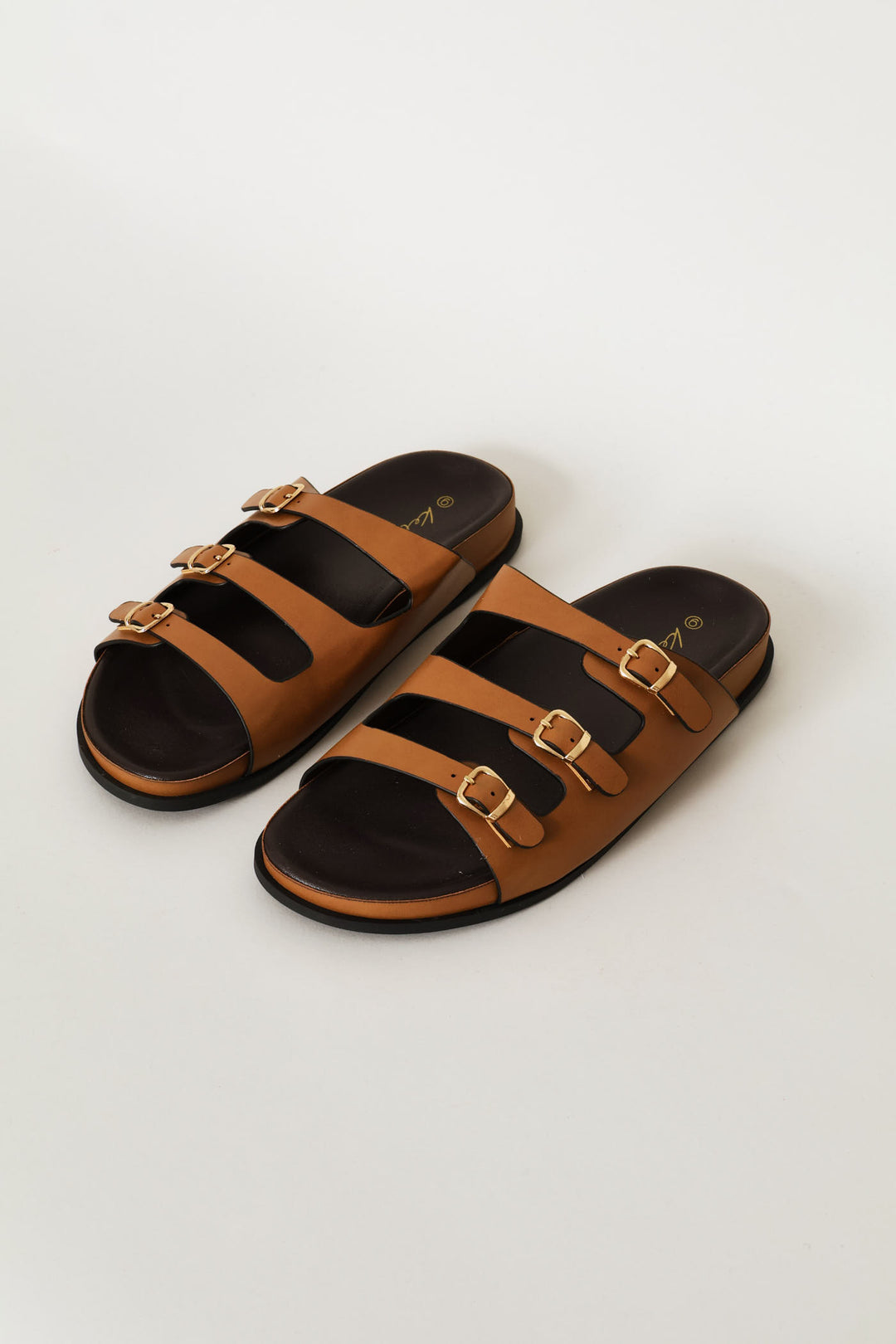 Three Buckle Strap Slide - Tan