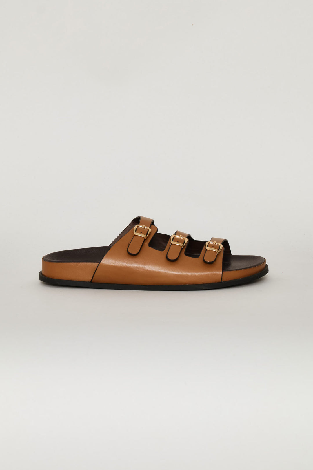 Three Buckle Strap Slide - Tan