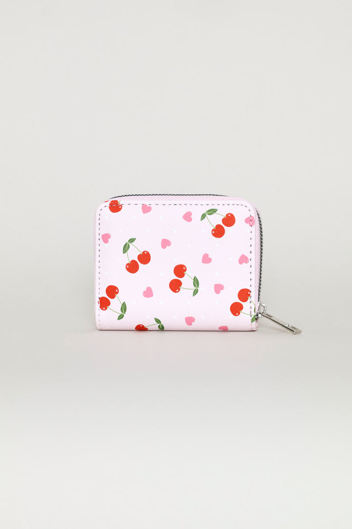 Cherry Hearts Small Zip Around Purse - Pink