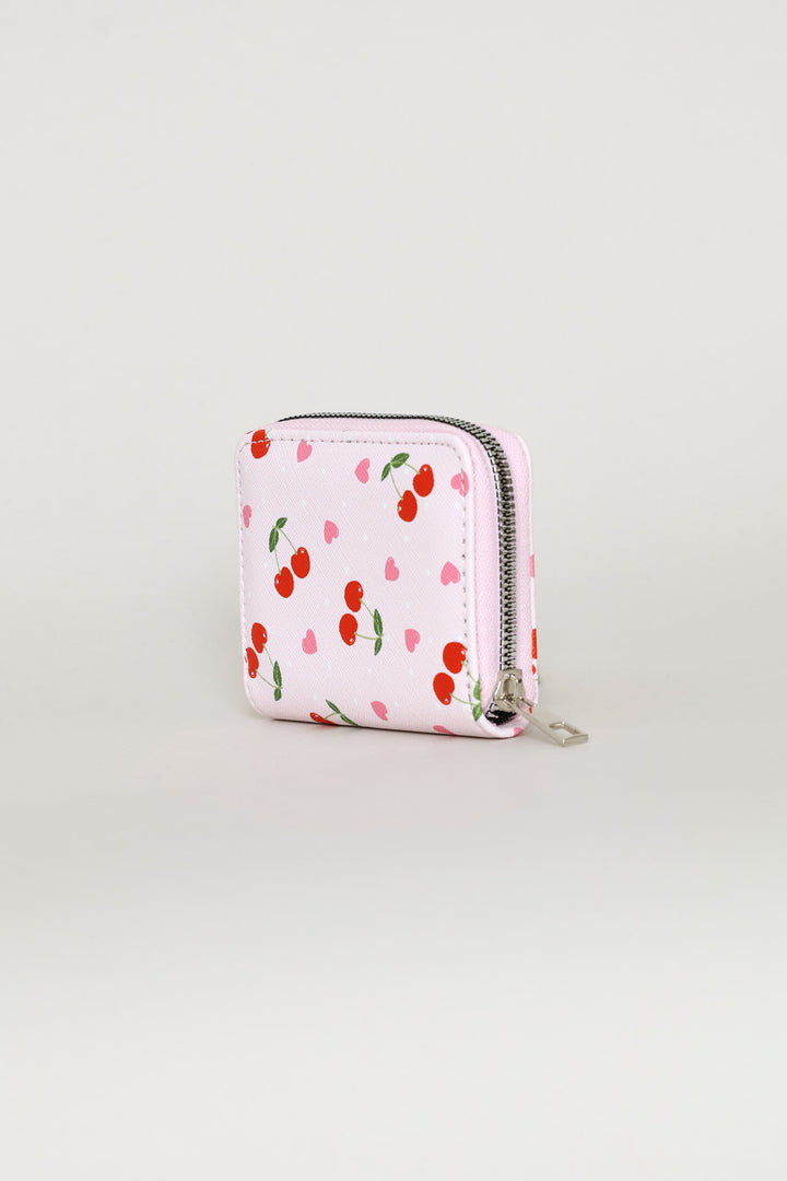 Cherry Hearts Small Zip Around Purse - Pink