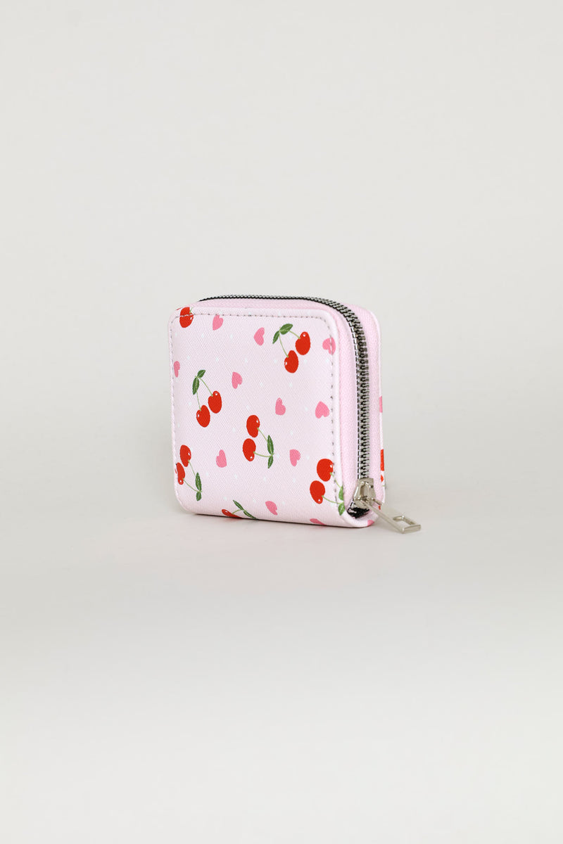 Cherry Hearts Small Zip Around Purse - Pink