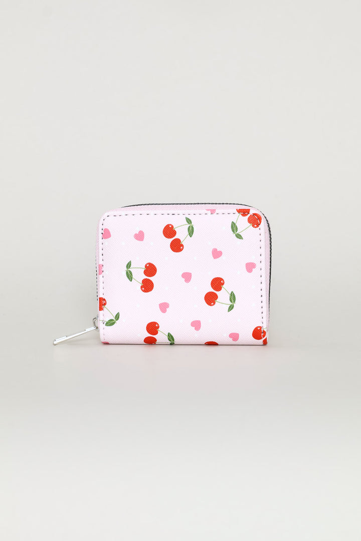 Cherry Hearts Small Zip Around Purse - Pink