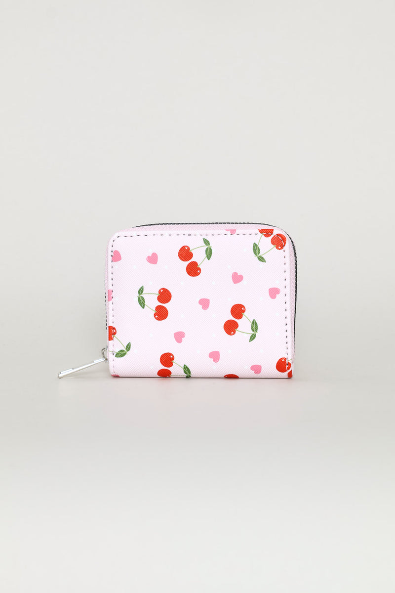 Cherry Hearts Small Zip Around Purse - Pink