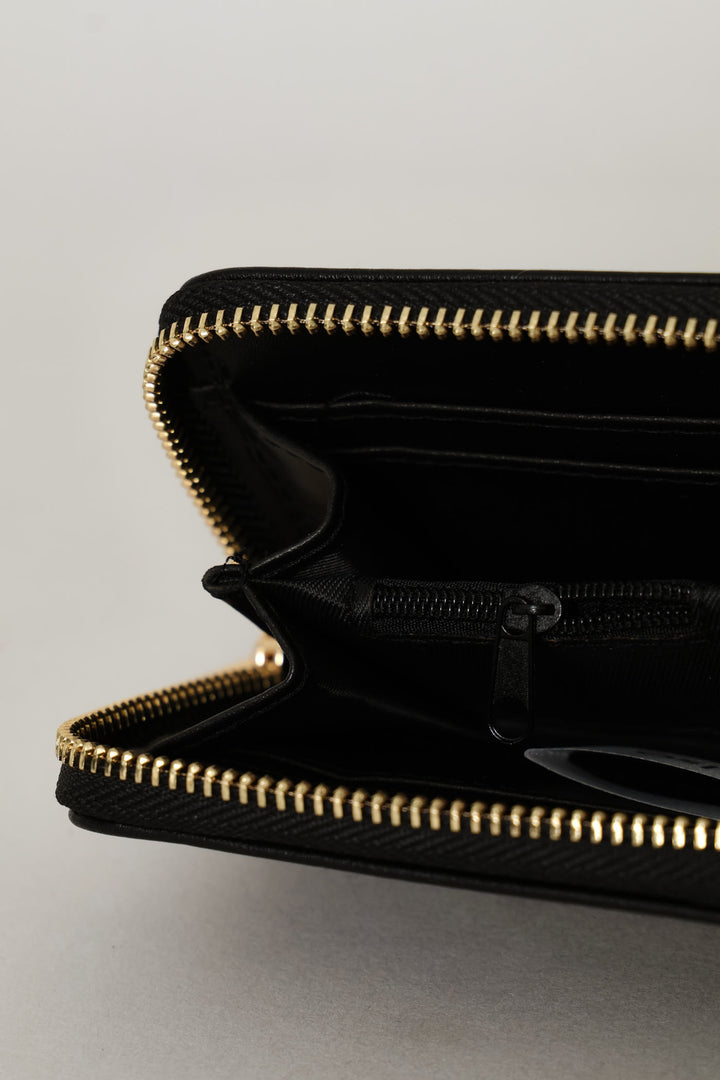 Gold Hardware Zip Around Purse - Black