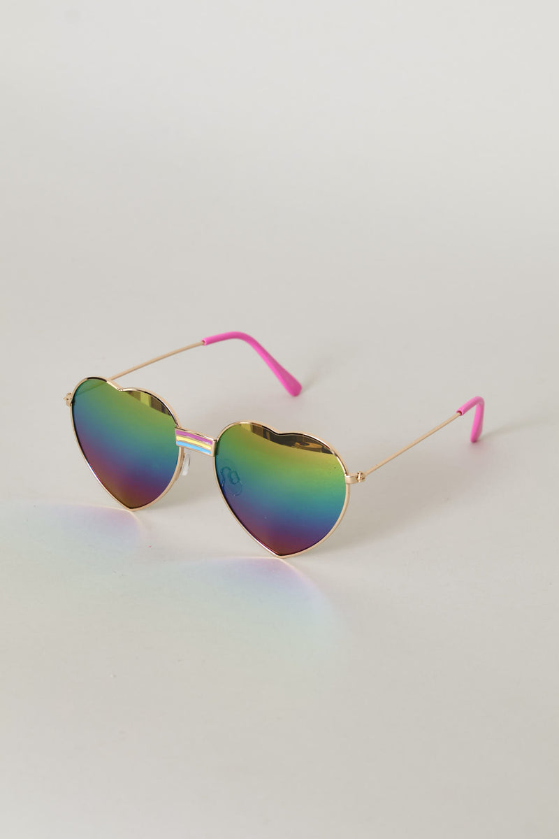 Pre-Girls Metal Heart Aviator Sunnies - Pink