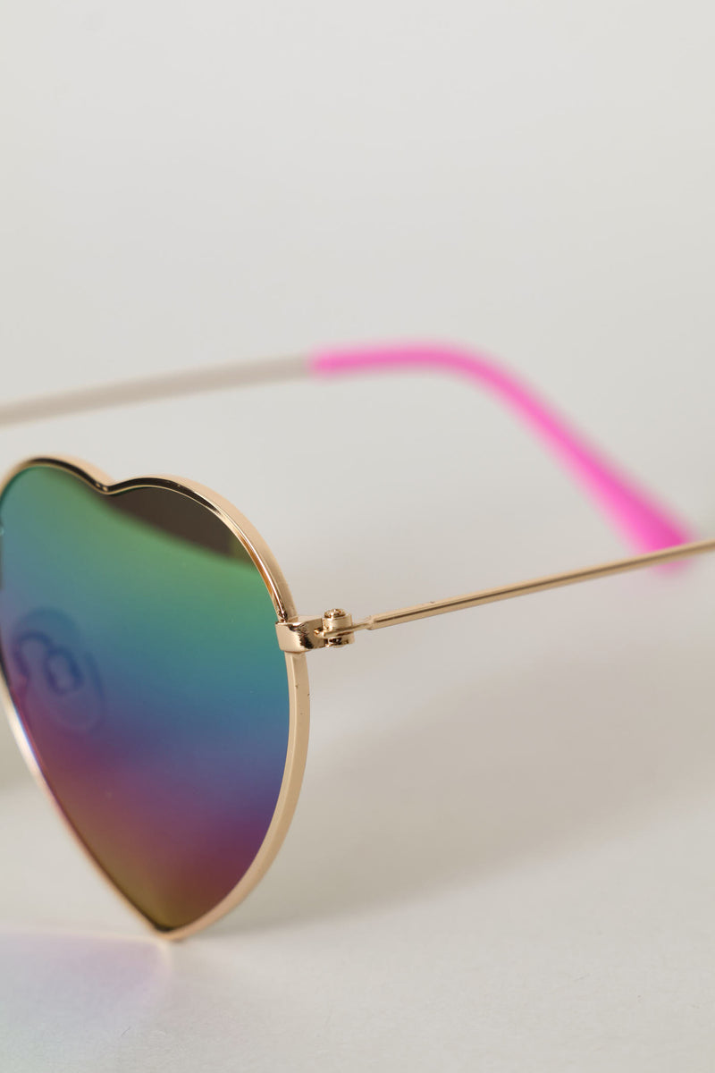 Pre-Girls Metal Heart Aviator Sunnies - Pink