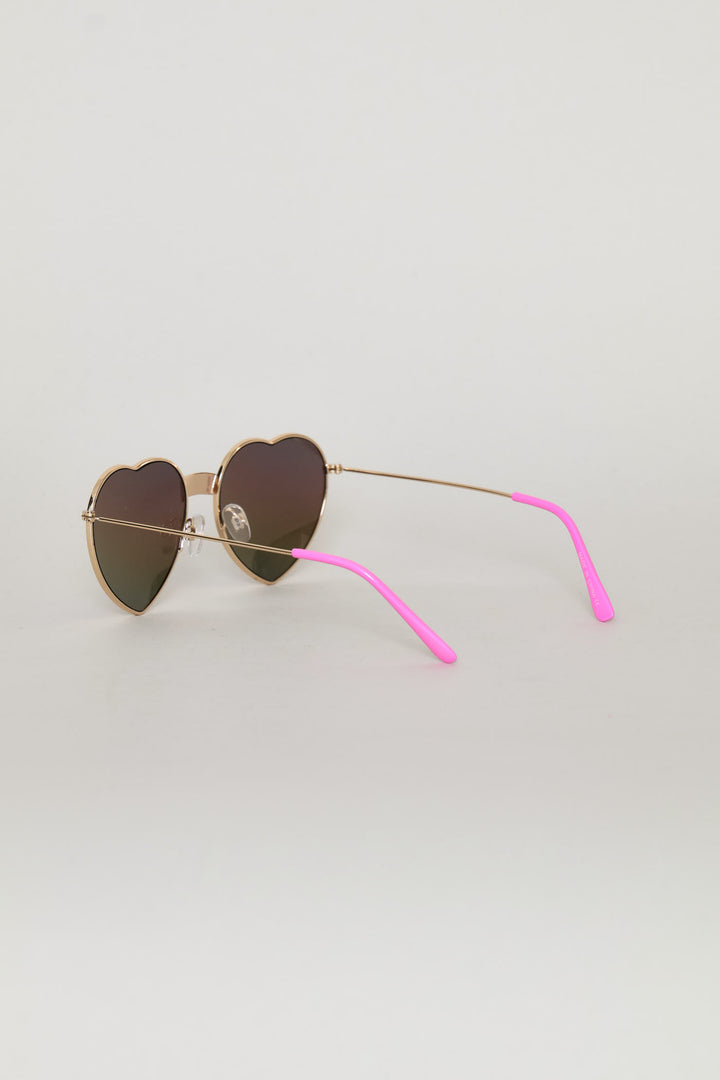 Pre-Girls Metal Heart Aviator Sunnies - Pink