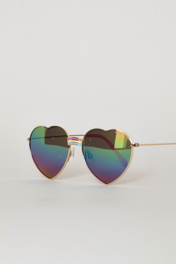 Pre-Girls Metal Heart Aviator Sunnies - Pink