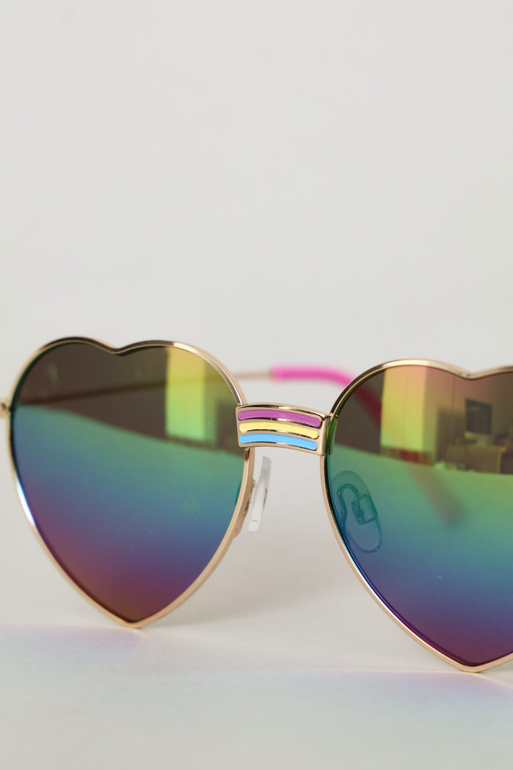 Pre-Girls Metal Heart Aviator Sunnies - Pink
