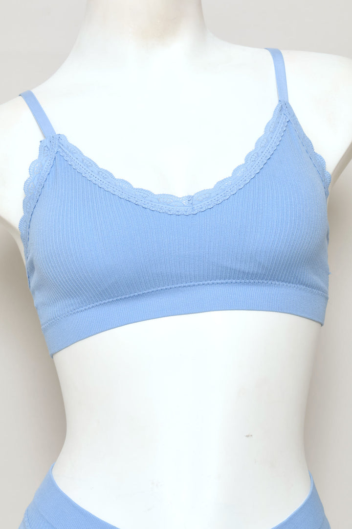 Single Seamless Lace Non Wired Bralette - Blue