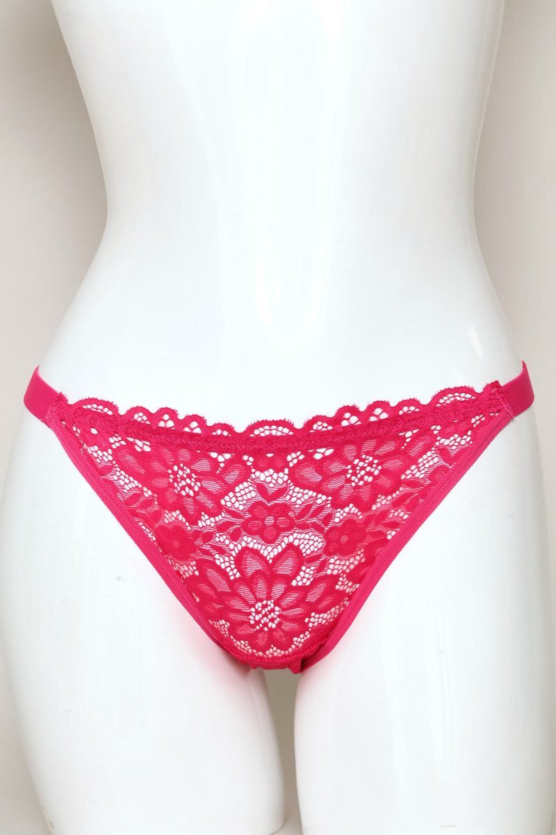 3 Pack Lace Tanga Brazilian Panties - Hot Pink/White/Pink