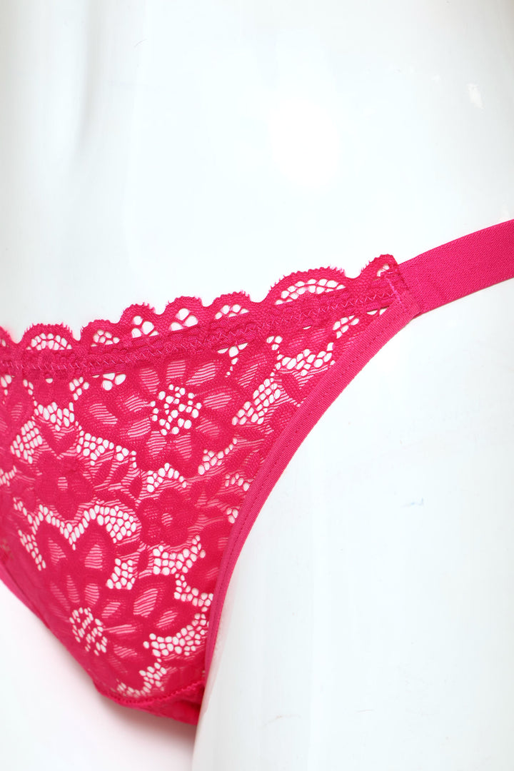 3 Pack Lace Tanga Brazilian Panties - Hot Pink/White/Pink