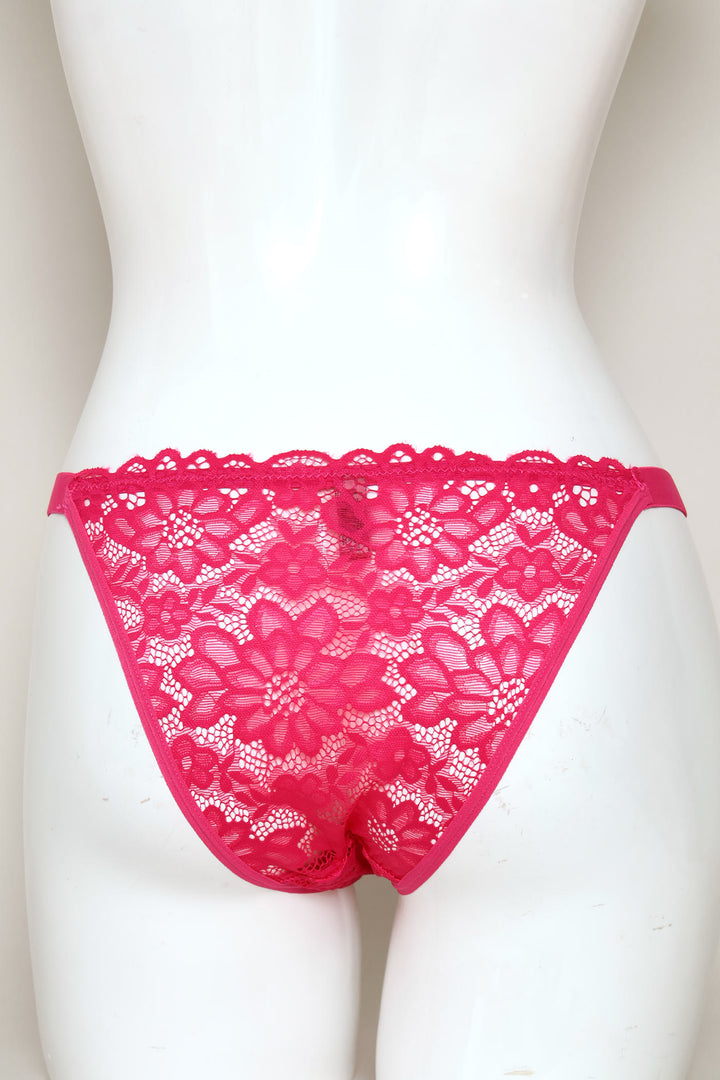 3 Pack Lace Tanga Brazilian Panties - Hot Pink/White/Pink