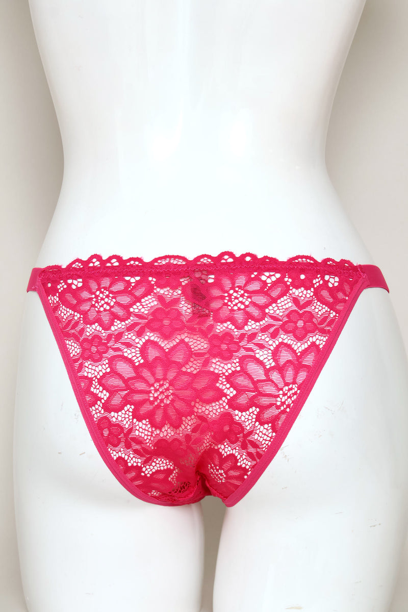 3 Pack Lace Tanga Brazilian Panties - Hot Pink/White/Pink