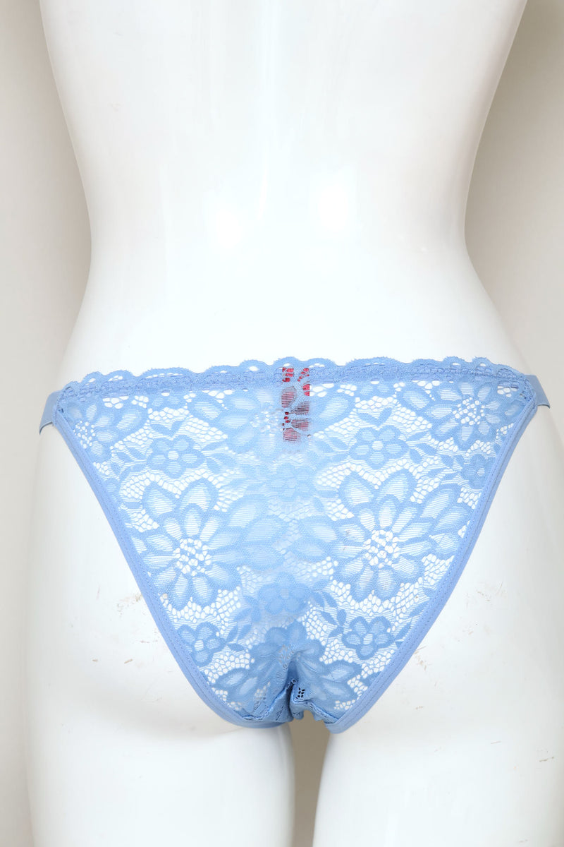 3 Pack Lace Tanga Brazilian Panties - Blue/White/Yellow