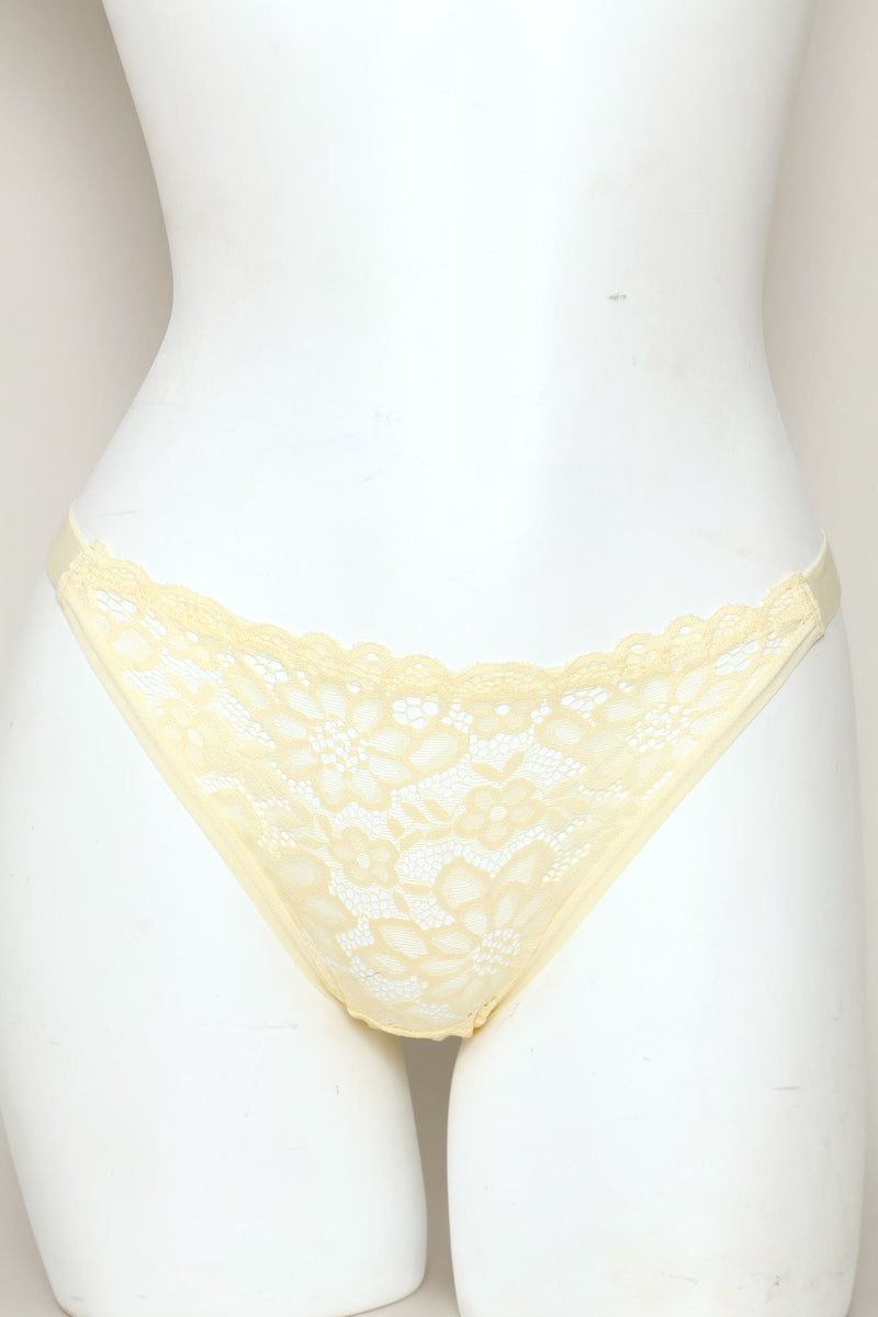 3 Pack Lace Tanga Brazilian Panties - Blue/White/Yellow
