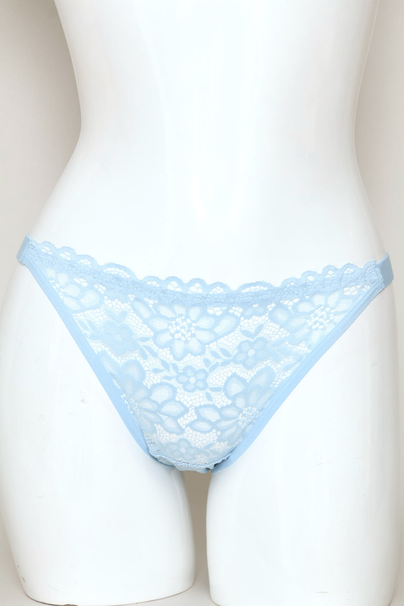 3 Pack Lace Tanga Brazilian Panties - Blue/White/Yellow