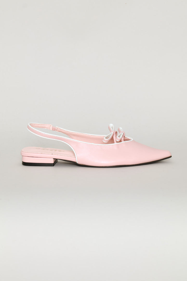 Bow Detail Contrast Piping Slingback - Pink