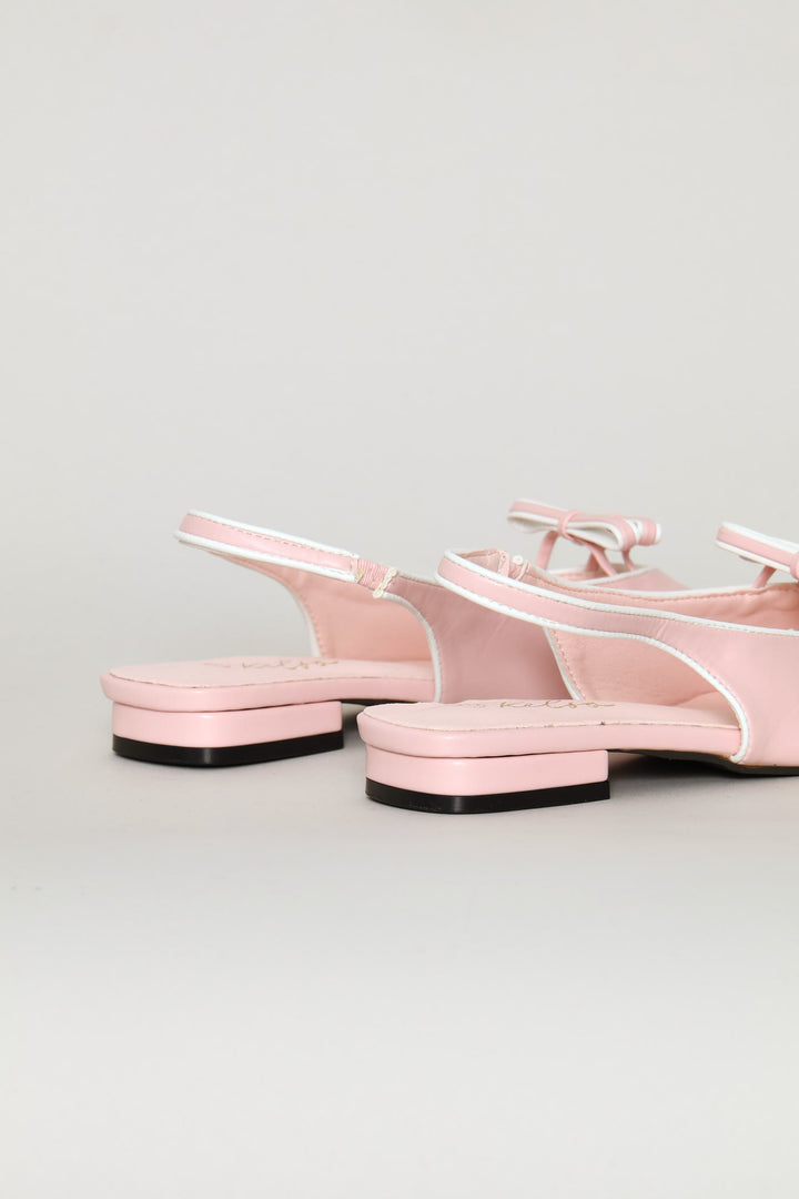 Bow Detail Contrast Piping Slingback - Pink