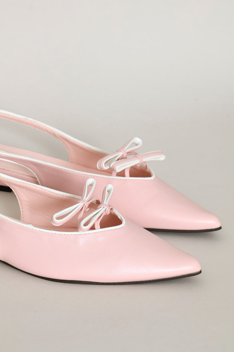 Bow Detail Contrast Piping Slingback - Pink