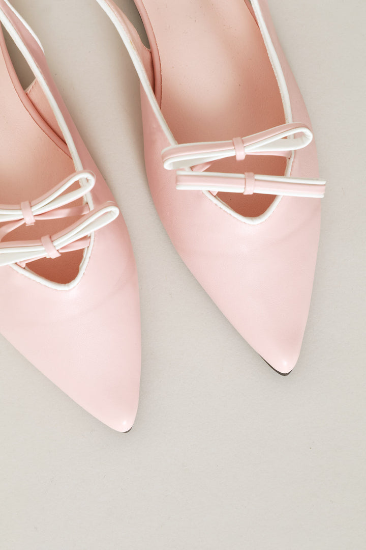 Bow Detail Contrast Piping Slingback - Pink