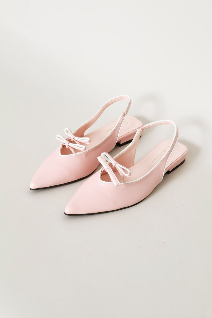 Bow Detail Contrast Piping Slingback - Pink