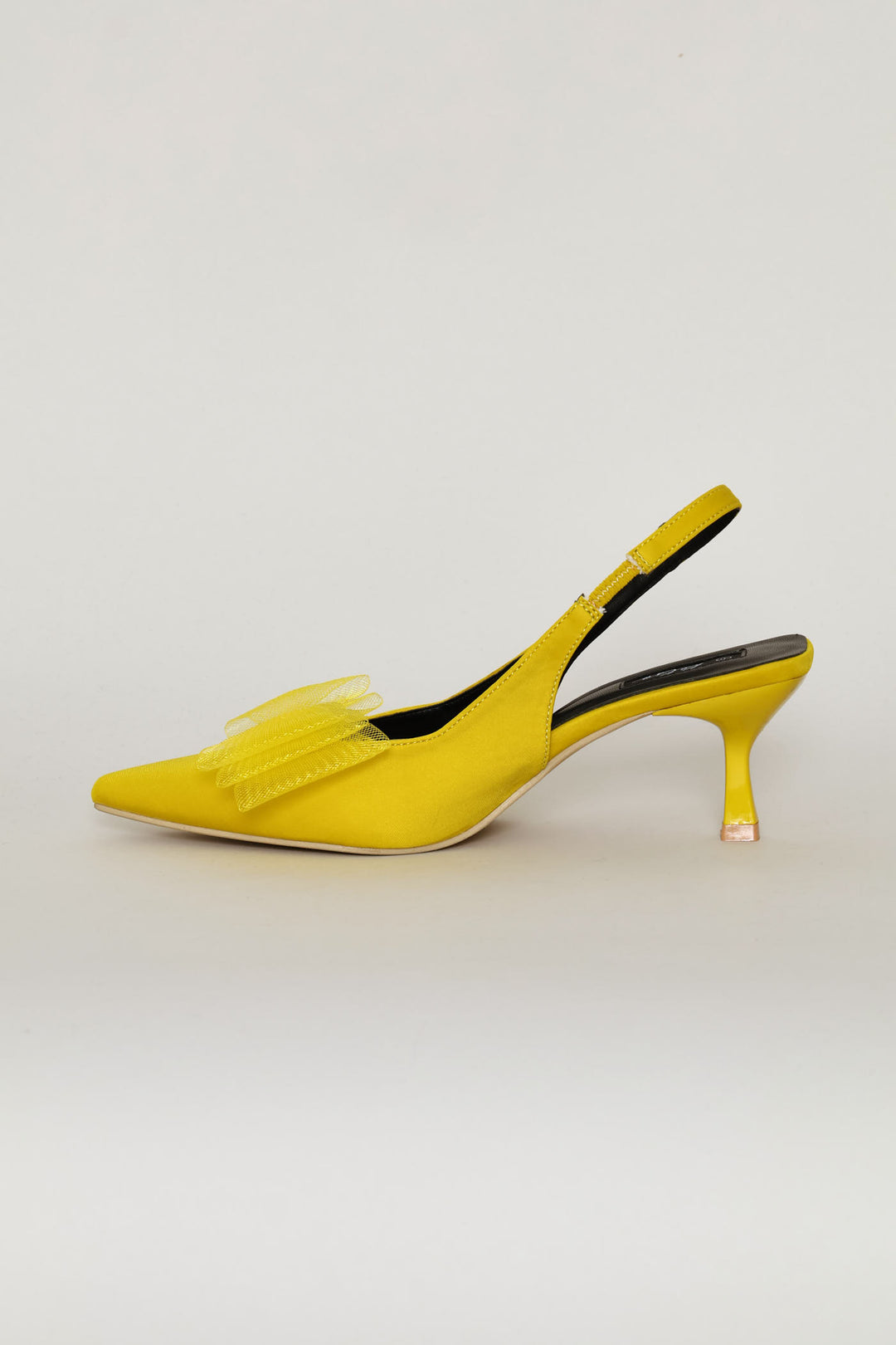Mesh Bow Pointed Slingback Kitten Heel - Green