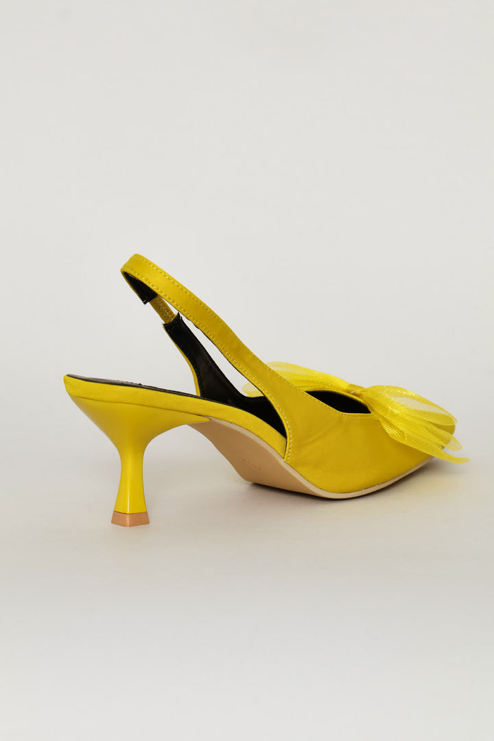 Mesh Bow Pointed Slingback Kitten Heel - Green