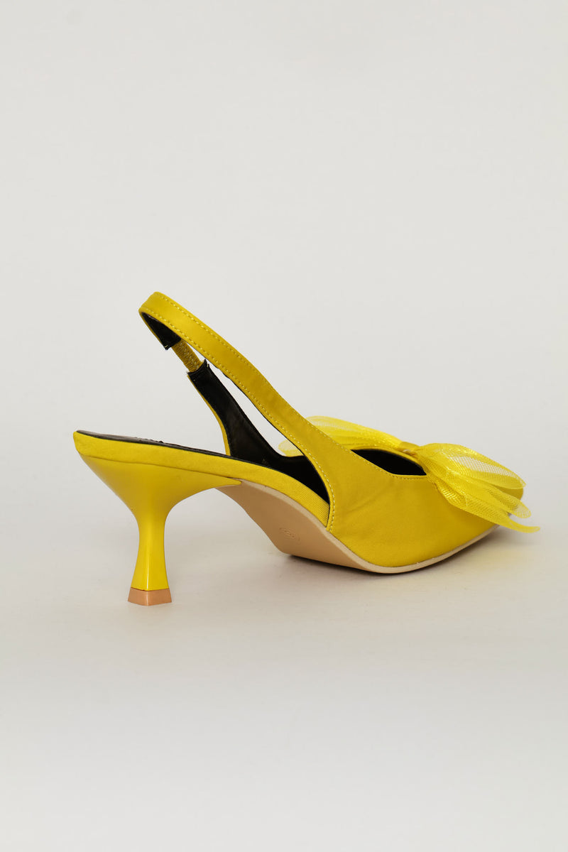 Mesh Bow Pointed Slingback Kitten Heel - Green