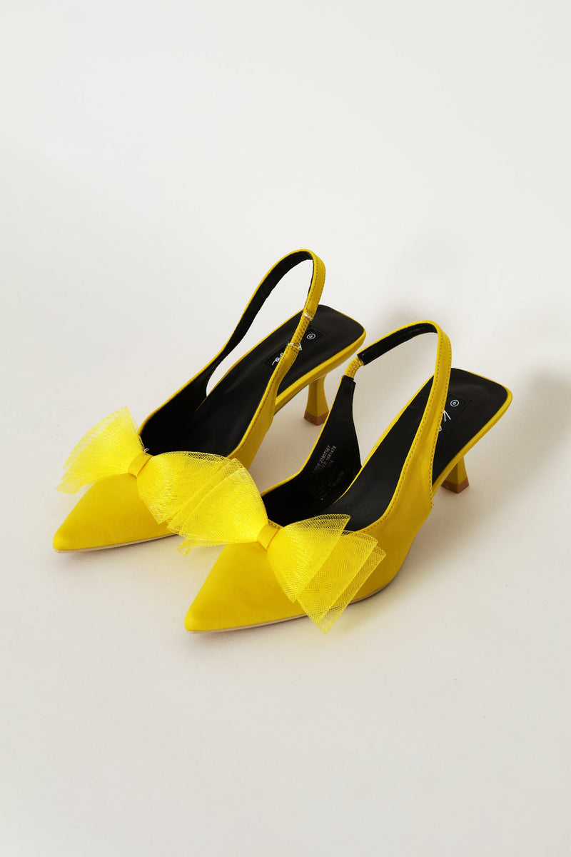 Mesh Bow Pointed Slingback Kitten Heel - Green