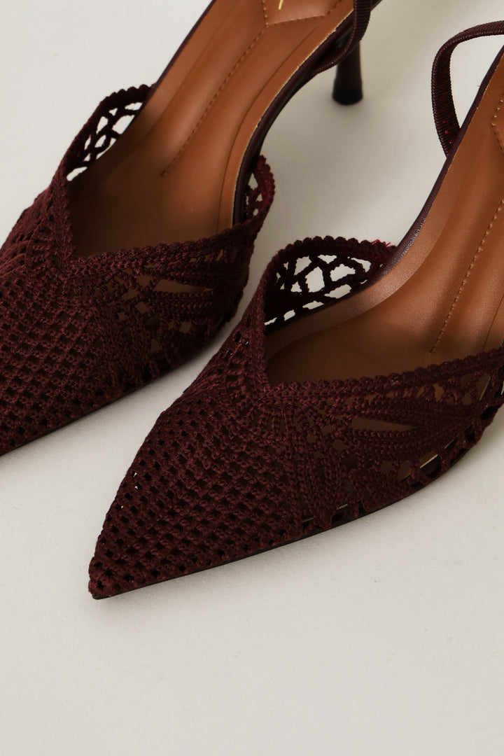 Crochet Vamp Stiletto Heel - Burgundy