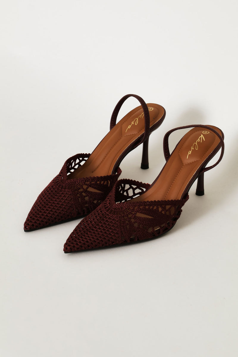 Crochet Vamp Stiletto Heel - Burgundy